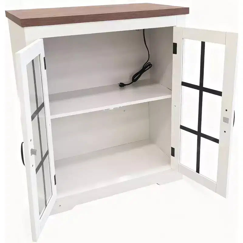 Buffet Cabinet with Glass Doors, Built-in Power Outlet, Sideboard for Kitchen Pantry