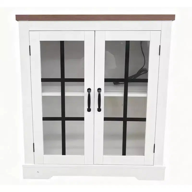 Buffet Cabinet with Glass Doors, Built-in Power Outlet, Sideboard for Kitchen Pantry