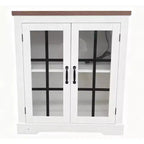 Buffet Cabinet with Glass Doors, Built-in Power Outlet, Sideboard for Kitchen Pantry