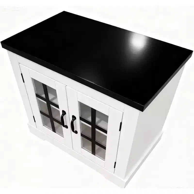 Buffet Cabinet with Glass Doors, Built-in Power Outlet, Sideboard for Kitchen Pantry