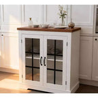 Buffet Cabinet with Glass Doors, Built-in Power Outlet, Sideboard for Kitchen Pantry