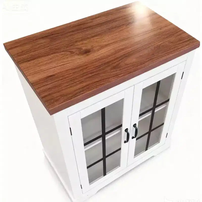 Buffet Cabinet with Glass Doors, Built-in Power Outlet, Sideboard for Kitchen Pantry