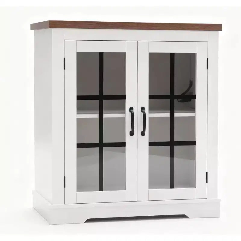 Buffet Cabinet with Glass Doors, Built-in Power Outlet, Sideboard for Kitchen Pantry
