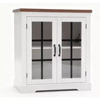 Buffet Cabinet with Glass Doors, Built-in Power Outlet, Sideboard for Kitchen Pantry