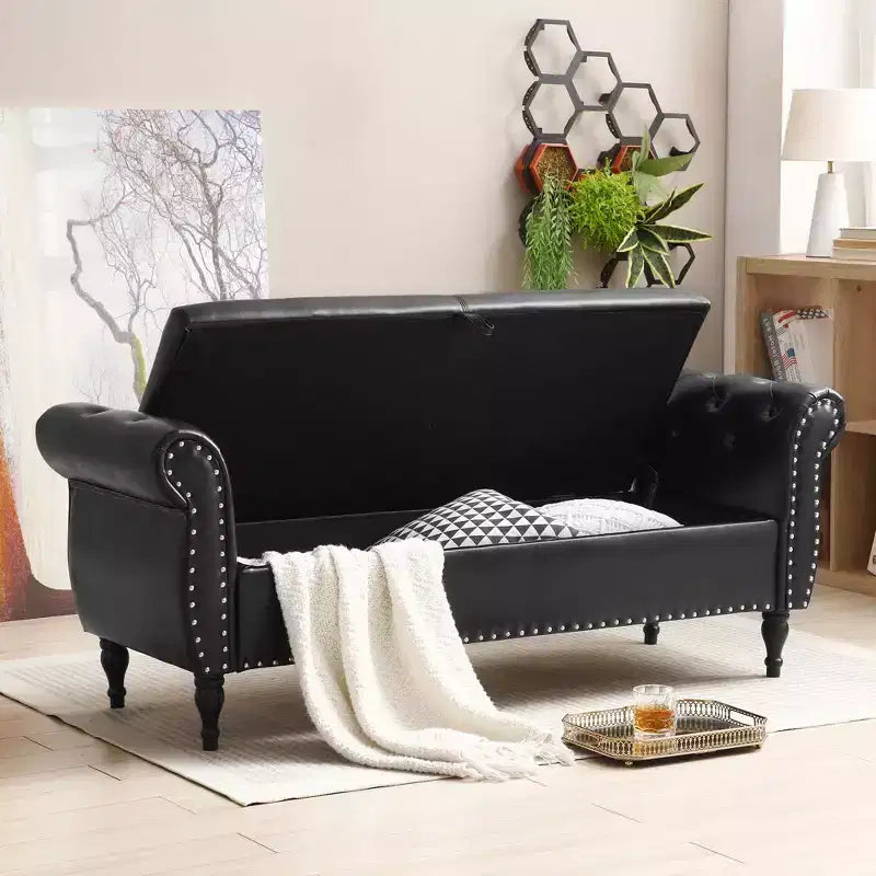 63 Storage Bench with Button Tufted & Pillow Velvet Upholstered End of Bed Bench with Wood Legs Entryway Bench for Living Room, Bedroom