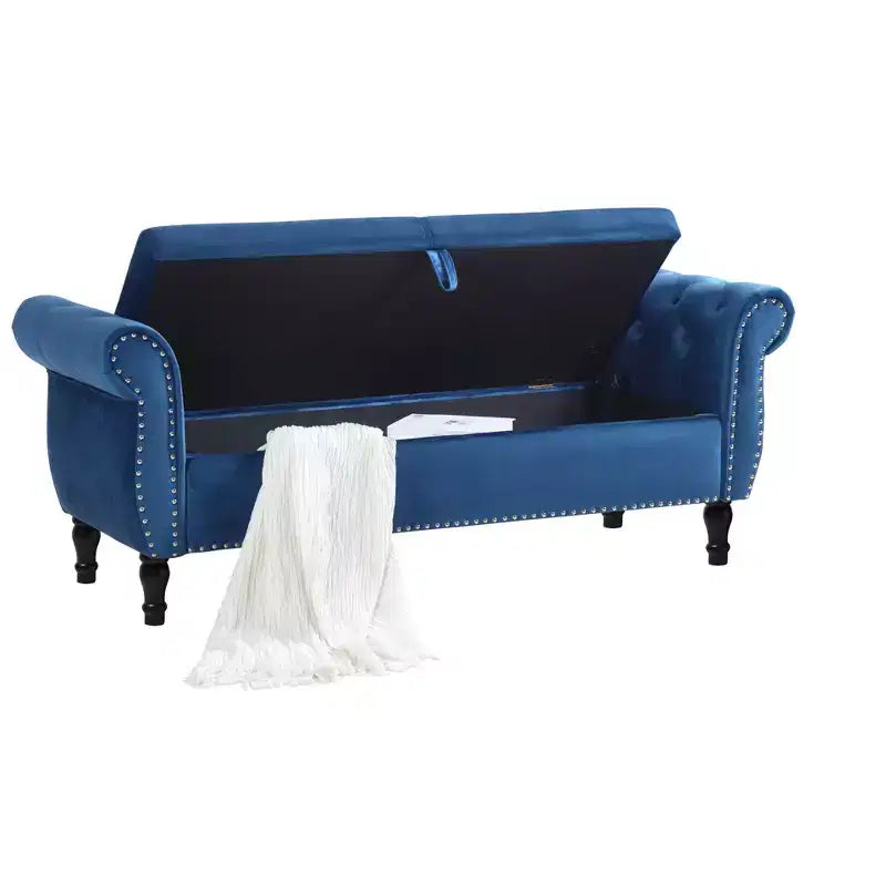 63 Storage Bench with Button Tufted & Pillow Velvet Upholstered End of Bed Bench with Wood Legs Entryway Bench for Living Room, Bedroom