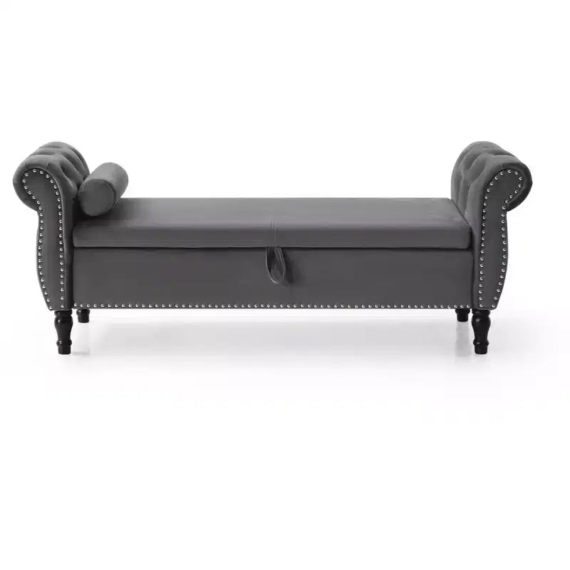 63 Storage Bench with Button Tufted & Pillow Velvet Upholstered End of Bed Bench with Wood Legs Entryway Bench for Living Room, Bedroom
