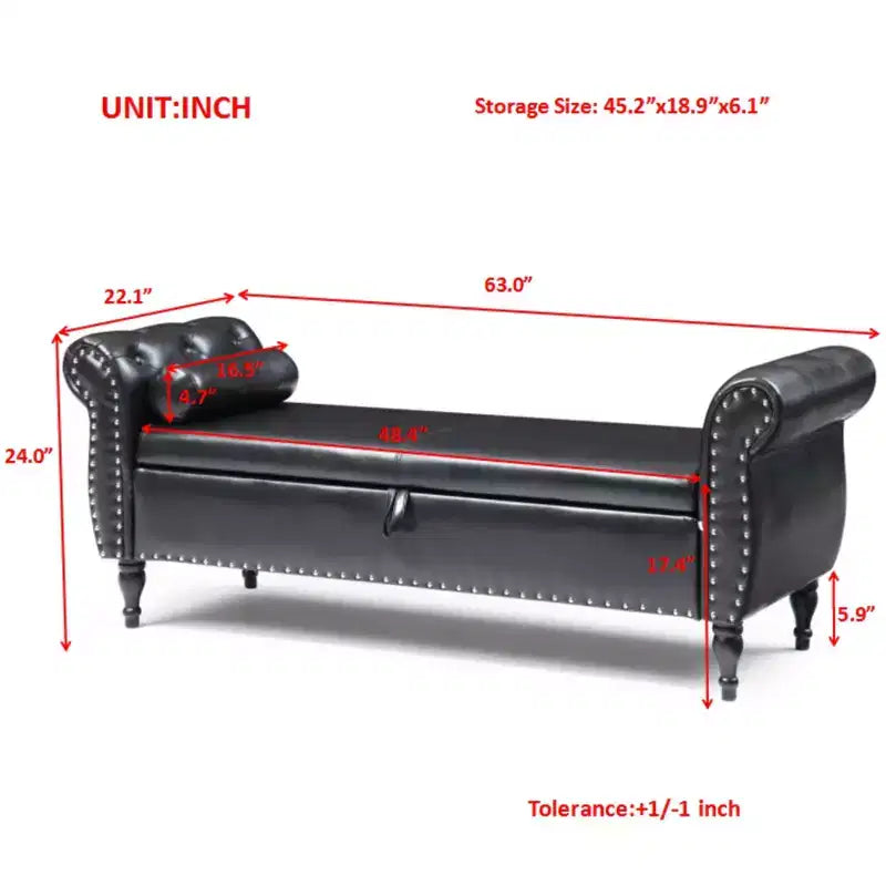 63 Storage Bench with Button Tufted & Pillow Velvet Upholstered End of Bed Bench with Wood Legs Entryway Bench for Living Room, Bedroom