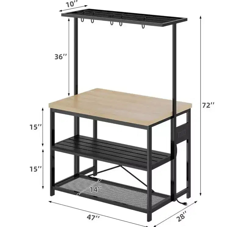 MDF, PB & Iron Island Cabinet with Top Hanging Rack & Power Outlet,