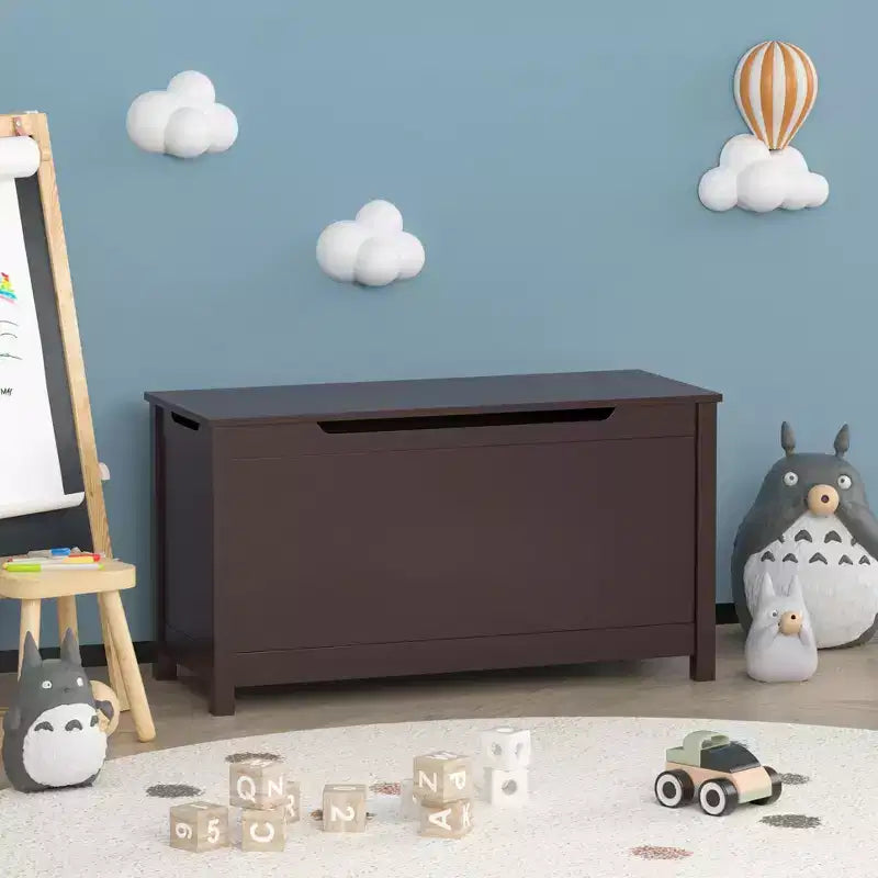 Kids Wooden Toy Box Storage with Safety Hinged Lid for Ages 2+ (Coffee)