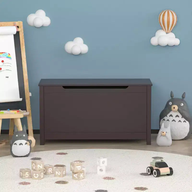 Kids Wooden Toy Box Storage with Safety Hinged Lid for Ages 2+ (Coffee)