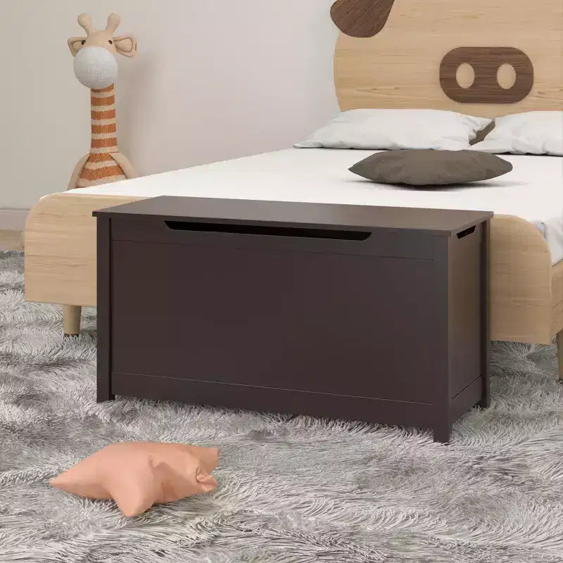 Kids Wooden Toy Box Storage with Safety Hinged Lid for Ages 2+ (Coffee)