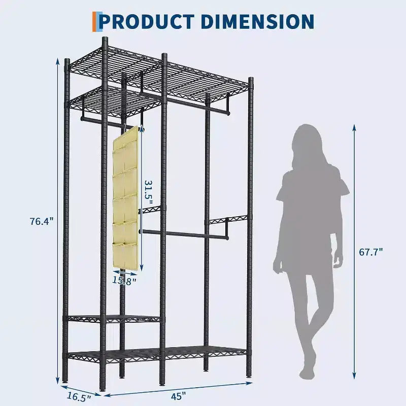 Heavy Duty Clothes Rack, Clothing Racks for Hanging Clothes, Freestanding Garment Racks with Shelves, Adjustable Closet Racks, Max Load 1000LBS