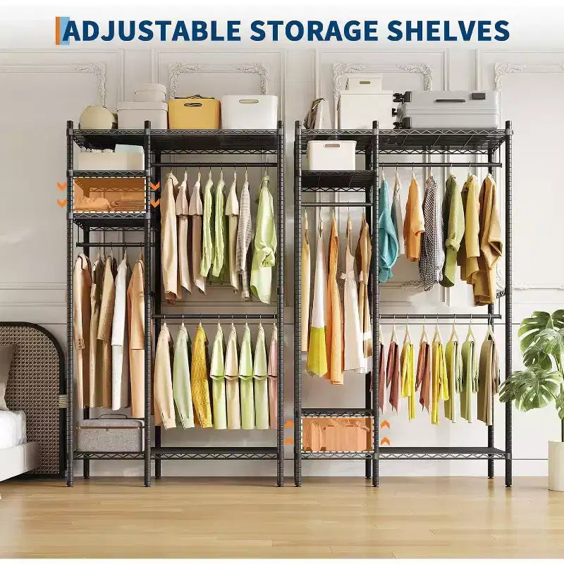 Heavy Duty Clothes Rack, Clothing Racks for Hanging Clothes, Freestanding Garment Racks with Shelves, Adjustable Closet Racks, Max Load 1000LBS