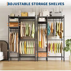 Heavy Duty Clothes Rack, Clothing Racks for Hanging Clothes, Freestanding Garment Racks with Shelves, Adjustable Closet Racks, Max Load 1000LBS