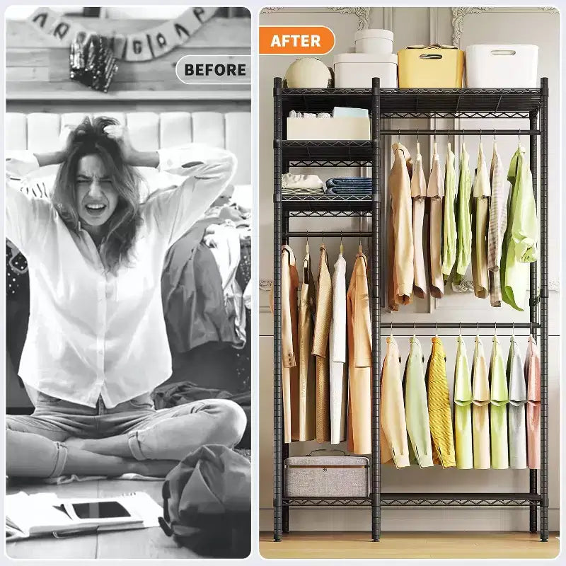Heavy Duty Clothes Rack, Clothing Racks for Hanging Clothes, Freestanding Garment Racks with Shelves, Adjustable Closet Racks, Max Load 1000LBS