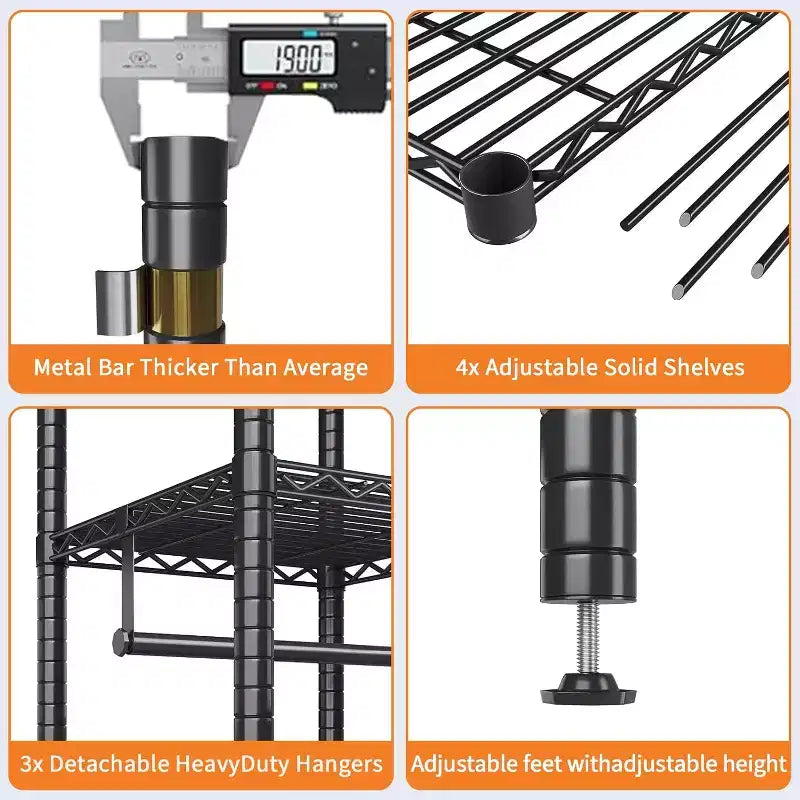 Heavy Duty Clothes Rack, Clothing Racks for Hanging Clothes, Freestanding Garment Racks with Shelves, Adjustable Closet Racks, Max Load 1000LBS