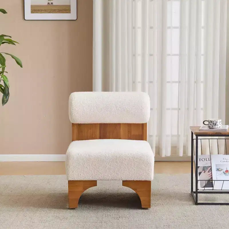 Modern Boucle Upholstered Accent Chair with Rolled Backrest and Solid Wood Frame for Living Room, Bedroom, or Office
