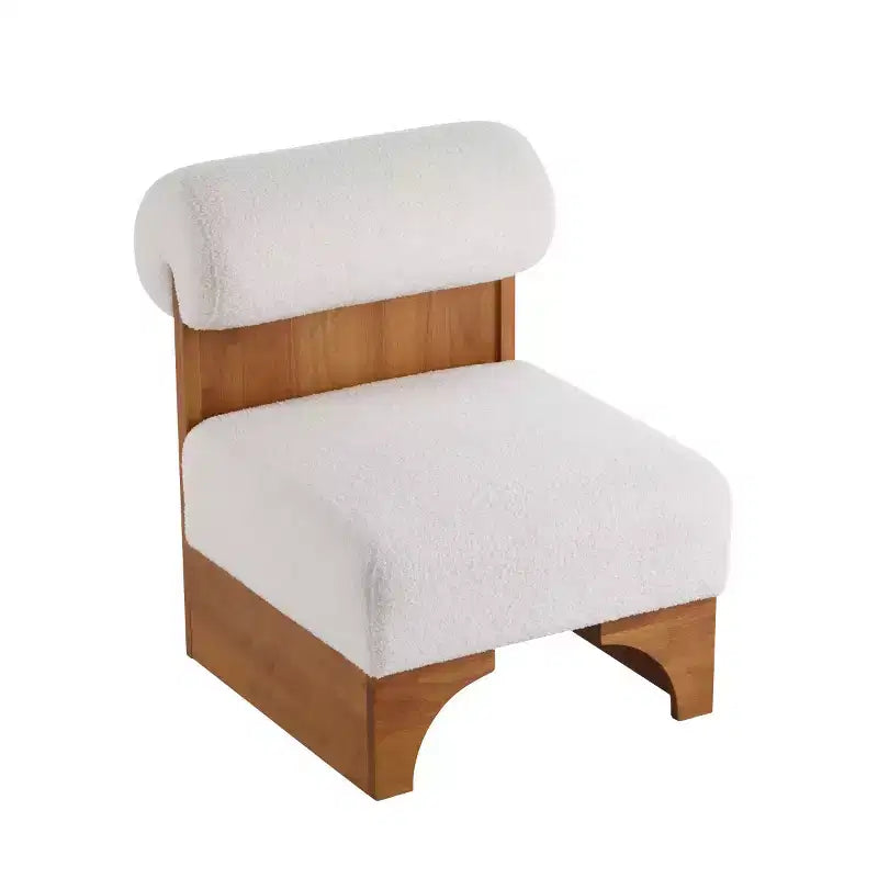 Modern Boucle Upholstered Accent Chair with Rolled Backrest and Solid Wood Frame for Living Room, Bedroom, or Office