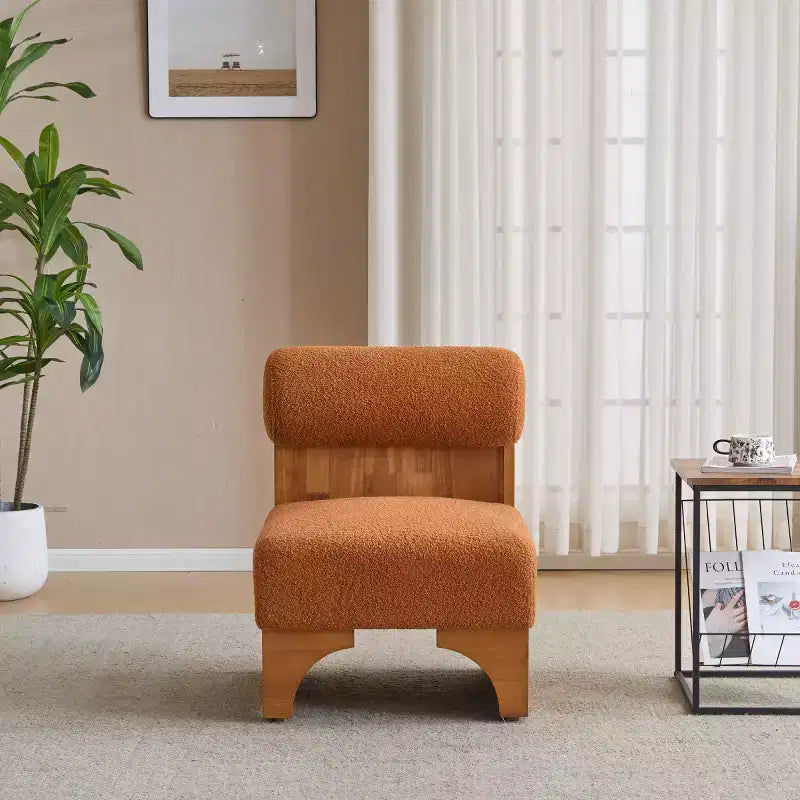 Modern Boucle Upholstered Accent Chair with Rolled Backrest and Solid Wood Frame for Living Room, Bedroom, or Office