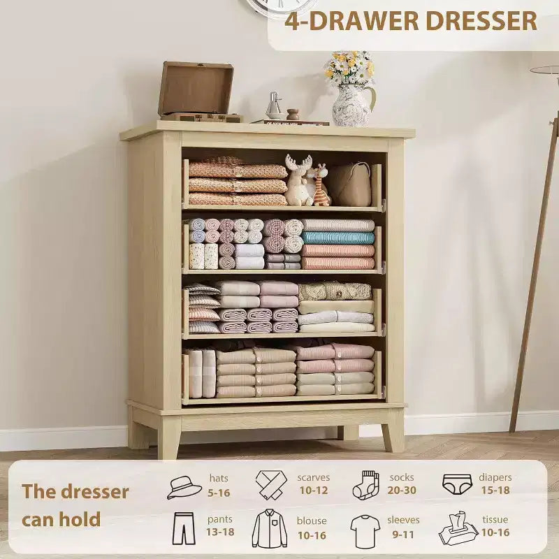 34.8 Tall 4-Drawer Dresser, Freestanding Vertical Storage Chest for Bedroom and Living Room