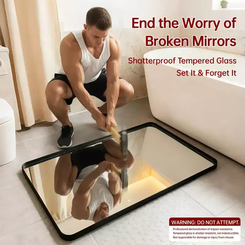 Rectangle Bathroom Mirror, 40x36 Black Aluminum Framed Large Vanity Mirror with Tempered Glass
