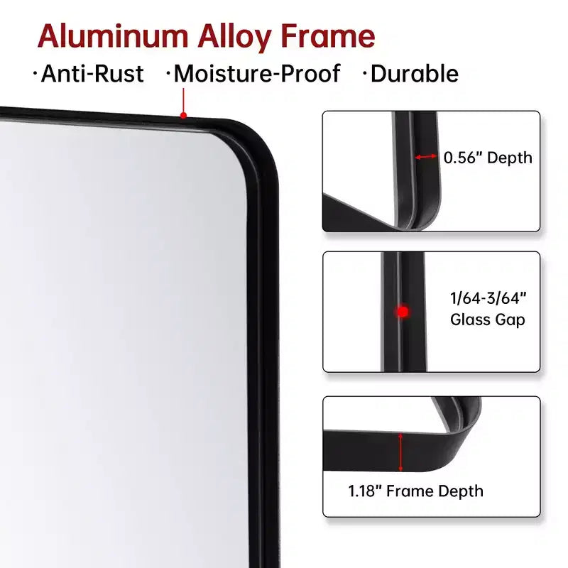 Rectangle Bathroom Mirror, 40x36 Black Aluminum Framed Large Vanity Mirror with Tempered Glass