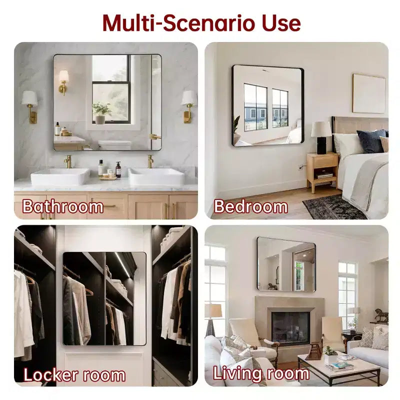 Rectangle Bathroom Mirror, 40x36 Black Aluminum Framed Large Vanity Mirror with Tempered Glass