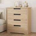 4 Drawer Dresser for Bedroom, Natural Chest of Drawers with Embedded Handles Design, Wooden Dresser Organizer for Living Room, Nursery, Entryway