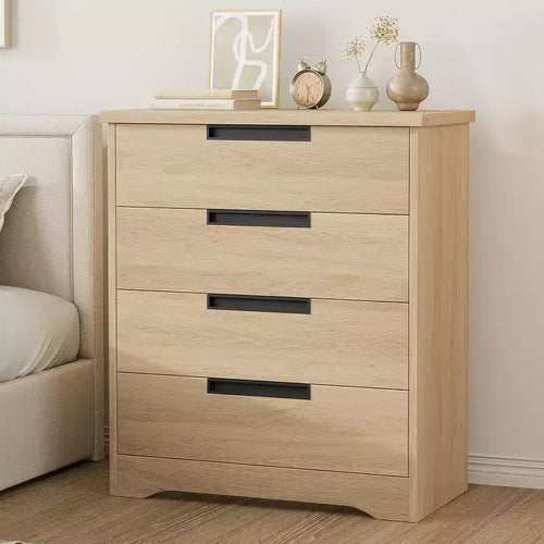 4 Drawer Dresser for Bedroom, Natural Chest of Drawers with Embedded Handles Design, Wooden Dresser Organizer for Living Room, Nursery, Entryway