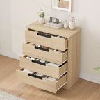 4 Drawer Dresser for Bedroom, Natural Chest of Drawers with Embedded Handles Design, Wooden Dresser Organizer for Living Room, Nursery, Entryway
