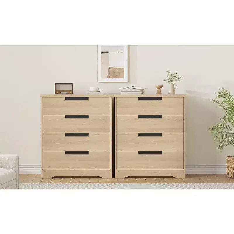 4 Drawer Dresser for Bedroom, Natural Chest of Drawers with Embedded Handles Design, Wooden Dresser Organizer for Living Room, Nursery, Entryway
