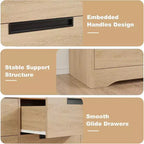 4 Drawer Dresser for Bedroom, Natural Chest of Drawers with Embedded Handles Design, Wooden Dresser Organizer for Living Room, Nursery, Entryway