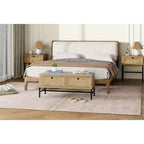 Rattan Storage Bench with Cushion, 2 Drawer Shoe Bench for Entryway, Hallway, or Bedroom in Natural Oak Finish