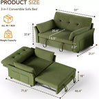 Sleeper Sofa with Pull-Out Bed,3-in-1 Chenille Convertible Loveseat Sofa Bed,Reclining Backrest and Side Pocket,Tool-Free Assembly