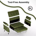 Sleeper Sofa with Pull-Out Bed,3-in-1 Chenille Convertible Loveseat Sofa Bed,Reclining Backrest and Side Pocket,Tool-Free Assembly
