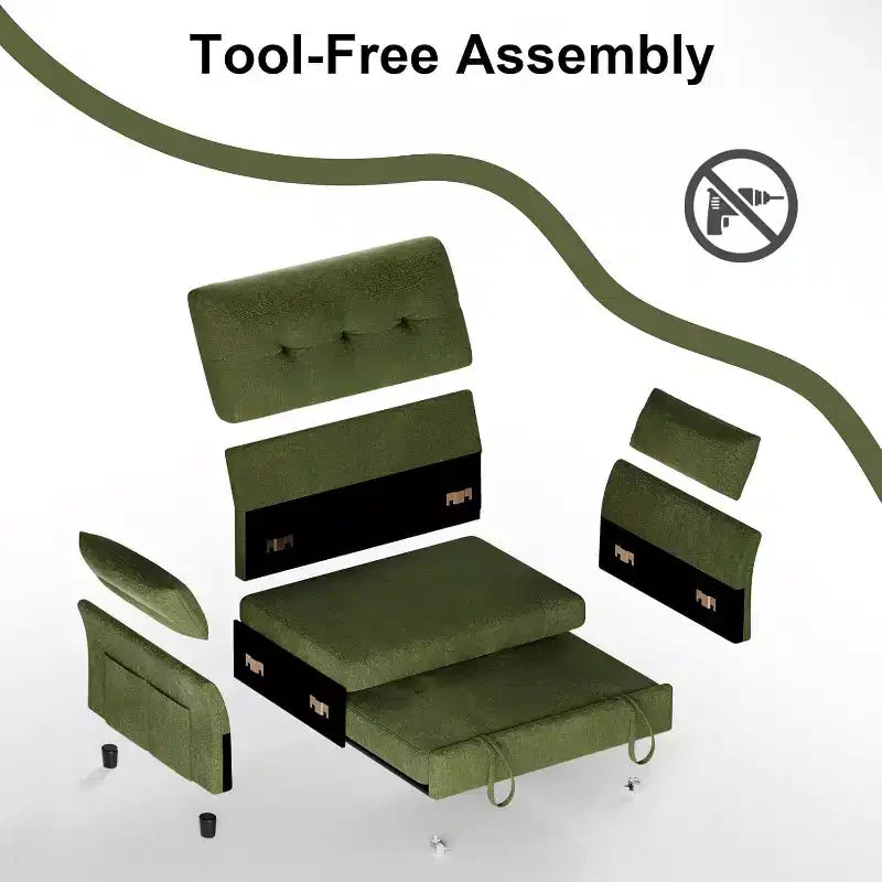 Sleeper Sofa with Pull-Out Bed,3-in-1 Chenille Convertible Loveseat Sofa Bed,Reclining Backrest and Side Pocket,Tool-Free Assembly