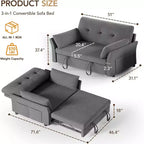 Sleeper Sofa with Pull-Out Bed,3-in-1 Chenille Convertible Loveseat Sofa Bed,Reclining Backrest and Side Pocket,Tool-Free Assembly