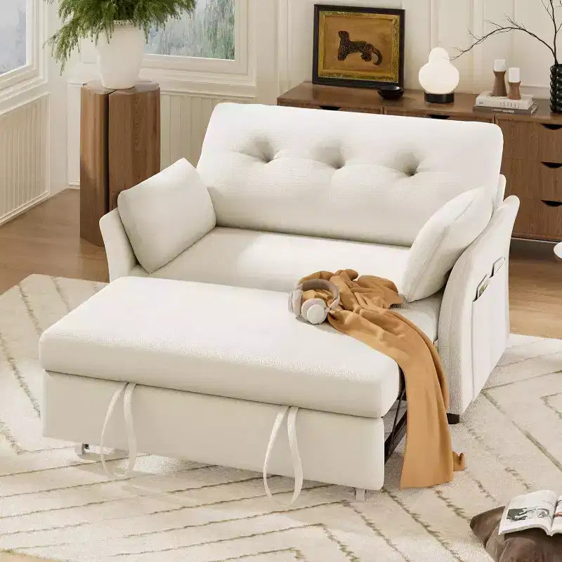 Sleeper Sofa with Pull-Out Bed,3-in-1 Chenille Convertible Loveseat Sofa Bed,Reclining Backrest and Side Pocket,Tool-Free Assembly