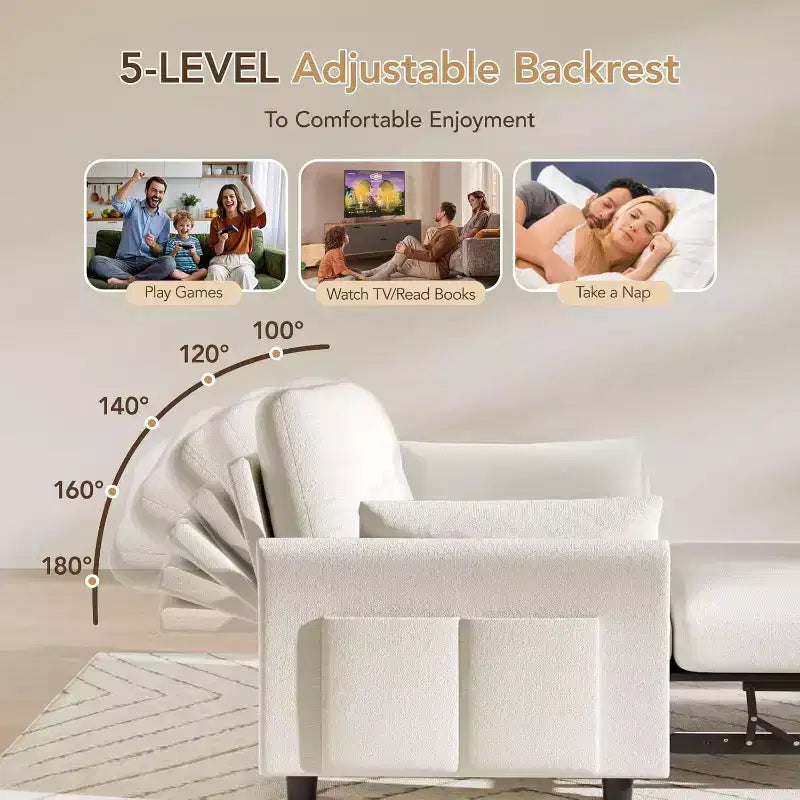 Sleeper Sofa with Pull-Out Bed,3-in-1 Chenille Convertible Loveseat Sofa Bed,Reclining Backrest and Side Pocket,Tool-Free Assembly