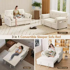 Sleeper Sofa with Pull-Out Bed,3-in-1 Chenille Convertible Loveseat Sofa Bed,Reclining Backrest and Side Pocket,Tool-Free Assembly