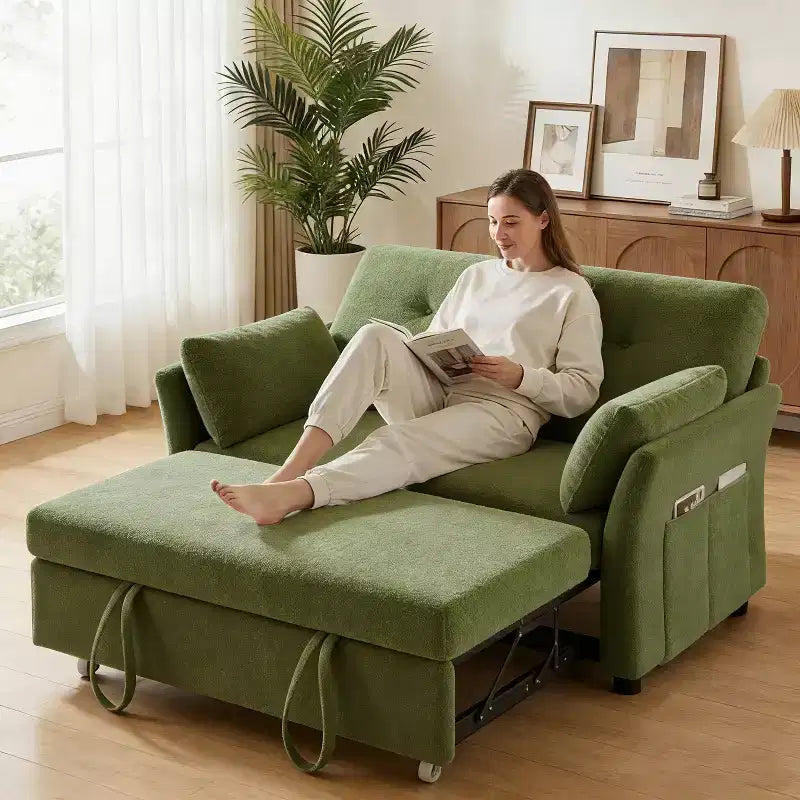 Sleeper Sofa with Pull-Out Bed,3-in-1 Chenille Convertible Loveseat Sofa Bed,Reclining Backrest and Side Pocket,Tool-Free Assembly