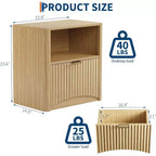 Fluted Nightstand with Drawer and Open Storage, Mid Century Modern Wooden Bedside Table