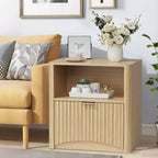 Fluted Nightstand with Drawer and Open Storage, Mid Century Modern Wooden Bedside Table