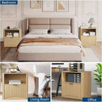 Fluted Nightstand with Drawer and Open Storage, Mid Century Modern Wooden Bedside Table