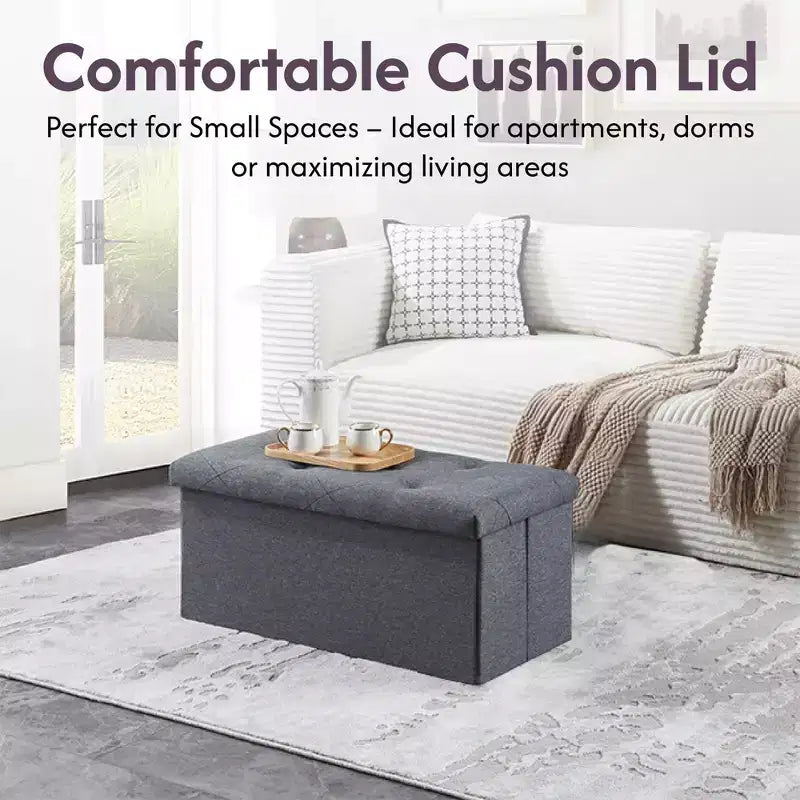 Foldable Storage Ottoman Bench,Soft Linen Fabric Bench for Storage & Seating,30 Footrest Bench for Living Room,250lbs Capacity