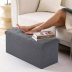 Foldable Storage Ottoman Bench,Soft Linen Fabric Bench for Storage & Seating,30 Footrest Bench for Living Room,250lbs Capacity