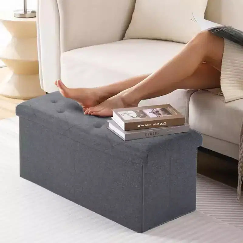 Foldable Storage Ottoman Bench,Soft Linen Fabric Bench for Storage & Seating,30 Footrest Bench for Living Room,250lbs Capacity