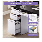 57 Inch Computer Desk With File Cabinet, Keyboard Tray Black & White Steel Office Desk With 5 Drawers, Executive Desk With Power Outlets