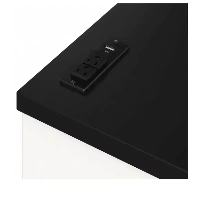 57 Inch Computer Desk With File Cabinet, Keyboard Tray Black & White Steel Office Desk With 5 Drawers, Executive Desk With Power Outlets